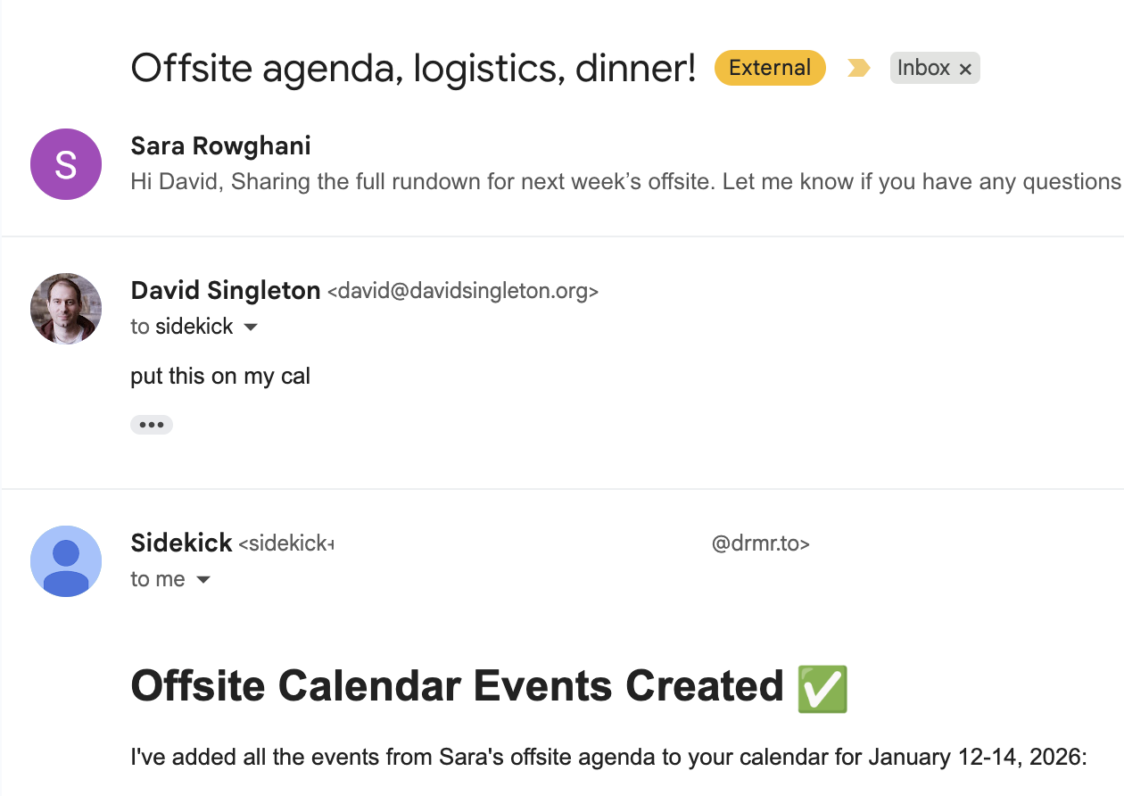 Emailing my sidekick